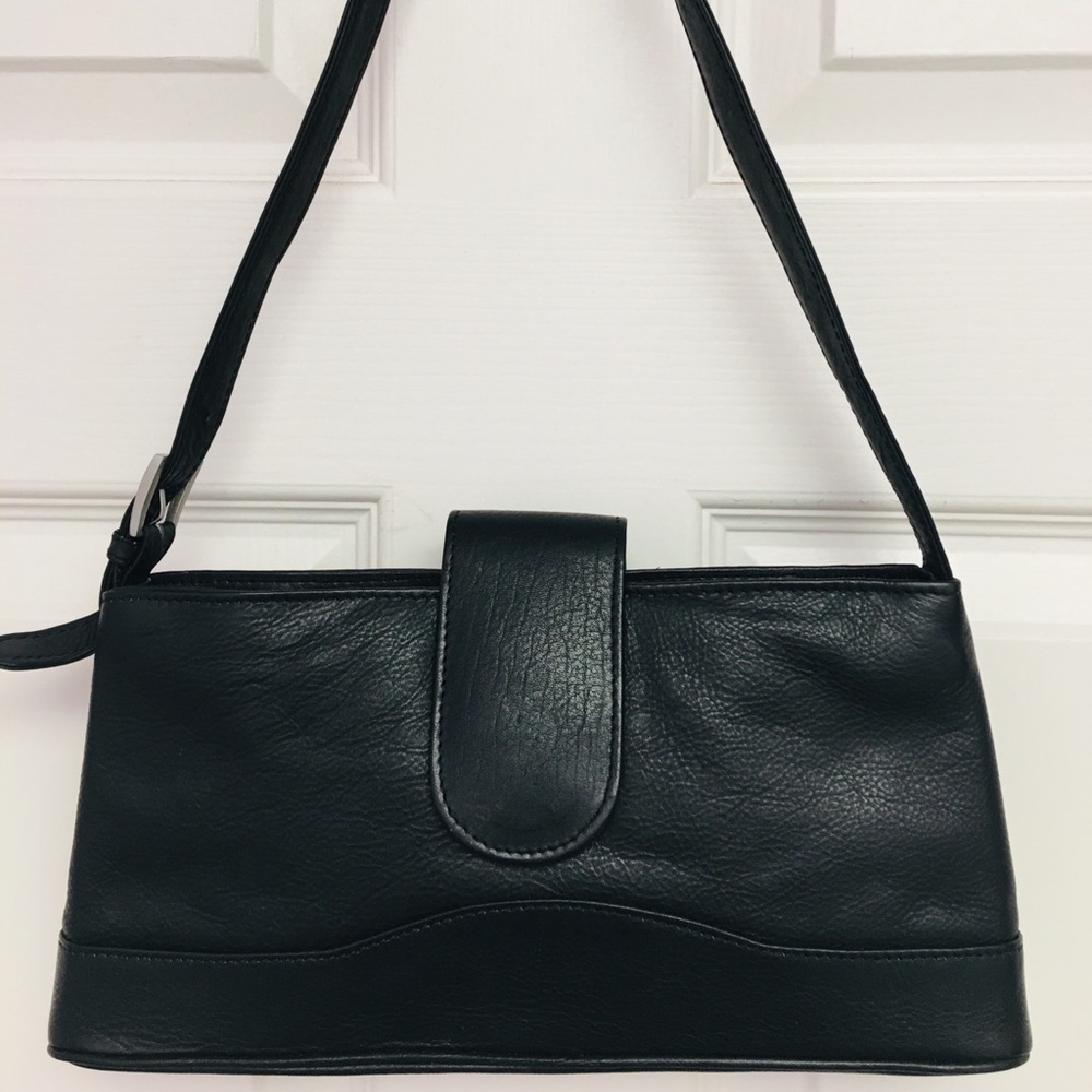 Leather Handbag/Purse - Black, Adjustable Strap